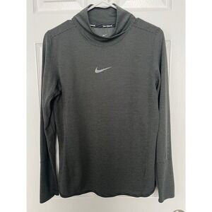Nike Womens Large AeroReact Running Top Gray Striped Mock Neck Long Sleeve